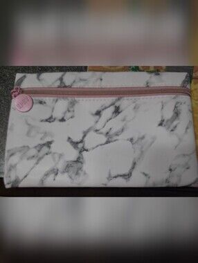 Ipsy Marble Print Cosmetic Bag with Pink Zip